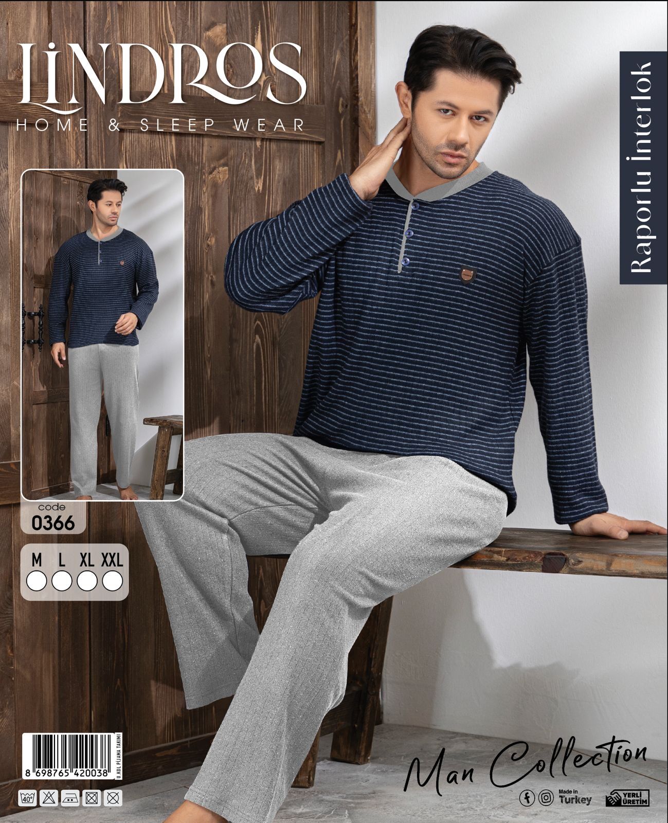 LİNDROS 0366 ERKEK RAPORLU İNTERLOK PİJAMA TAKIMI