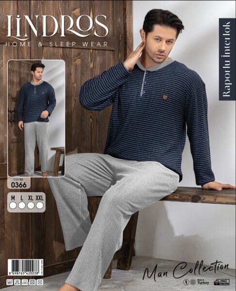 LİNDROS 0366 ERKEK RAPORLU İNTERLOK PİJAMA TAKIMI