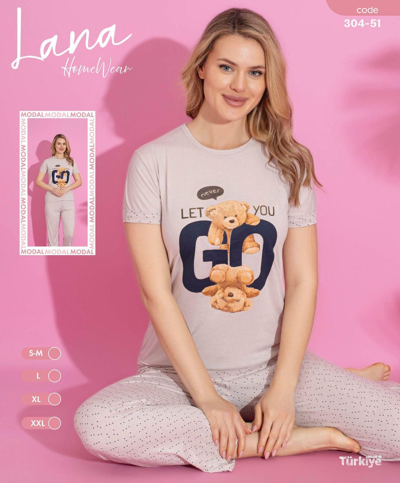 LANA 304-51 BAYAN MODAL KISA KOL PİJAMA TAKIM