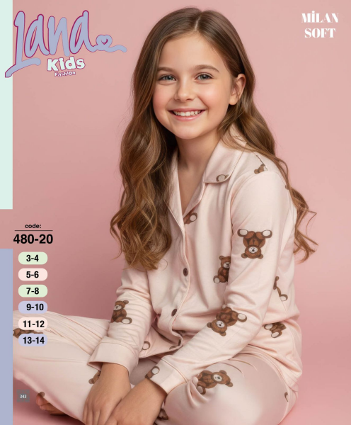 LANA 480-20 KIZ ÇOCUK MİLAN DÜĞMELİ  PİJAMA TAKIMI