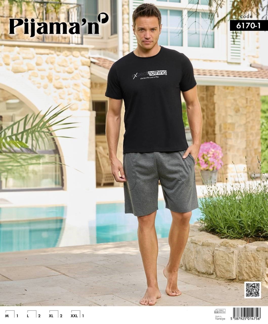 PİJAMAN 6170-1 ERKEK PENYE KISAKOL ŞORTLU TAKIM