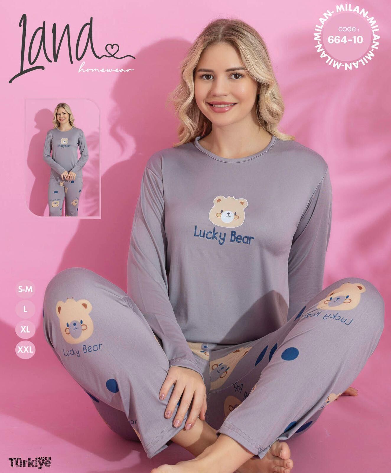 LANA 664-10 MİLAN SOFT AYICIKLI PİJAMA TAKIMI