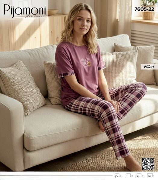PİJAMONİ 7605-22Y BAYAN KISA KOL MİLAN PİJAMA TKM