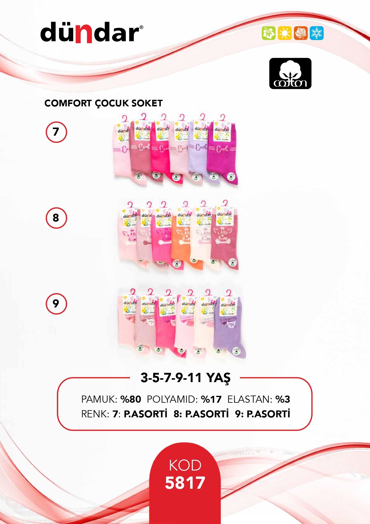 DÜNDAR 5817 KIZ ÇOCUK COMFORT LİKRALI ÇORAP