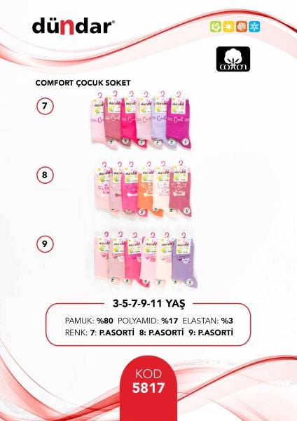 DÜNDAR 5817 KIZ ÇOCUK COMFORT LİKRALI ÇORAP