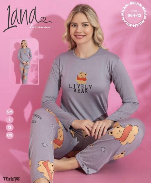 LANA 664-12 MİLAN SOFT BİS.YAKA PİJAMA TAKIMI
