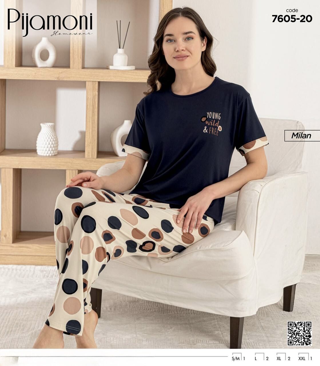 PİJAMONİ 7605-20 BAYAN KISA KOL MİLAN PİJAMA TKM