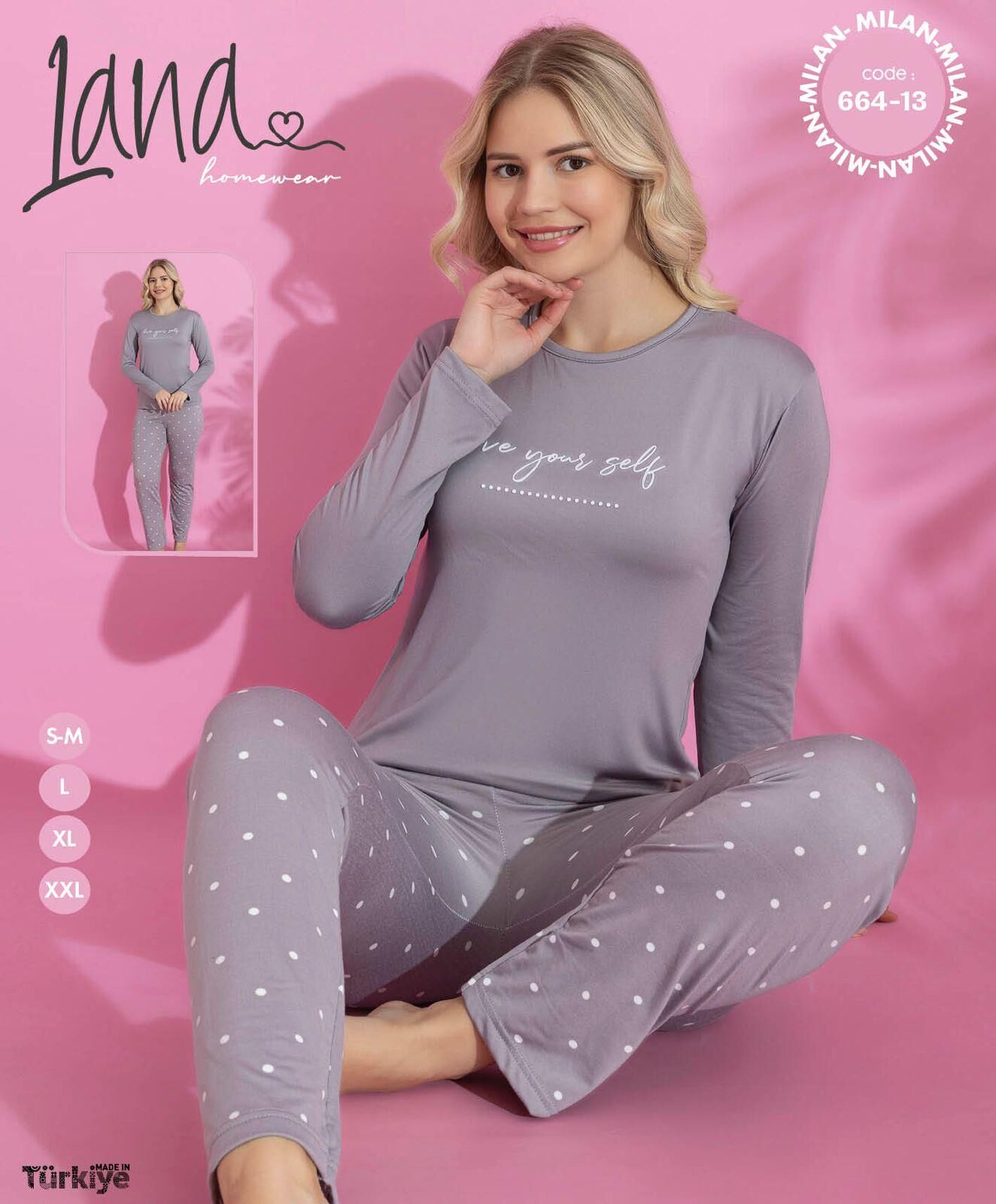 LANA 664-13 MİLAN SOFT BİS.YAKA PİJAMA TAKIMI