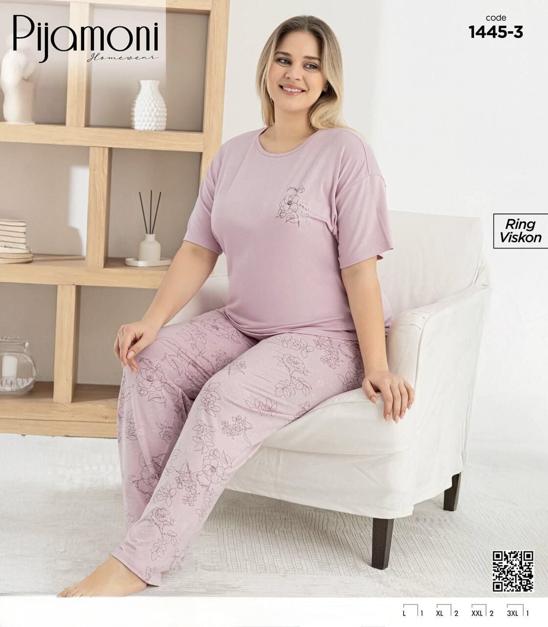 PİJAMONİ 1445-3 BAYAN R.VİSKON KISA KOL PİJAMA TK