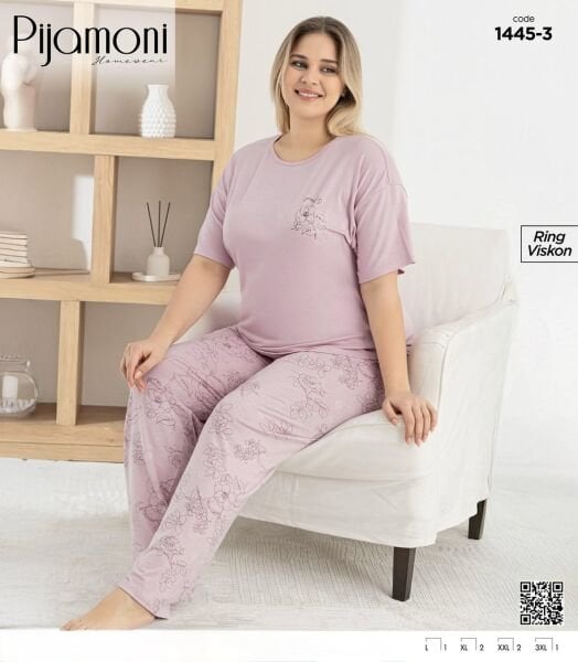 PİJAMONİ 1445-3 BAYAN R.VİSKON KISA KOL PİJAMA TK