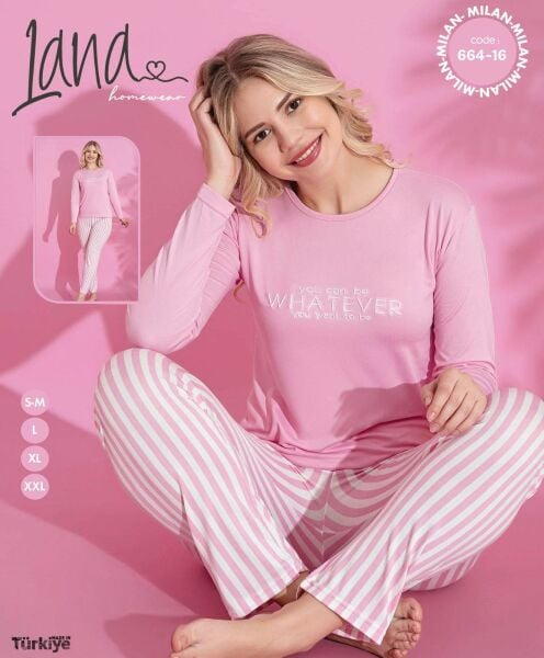 LANA 665-16 MİLAN SOFT BİS.YAKA PİJAMA TAKIMI