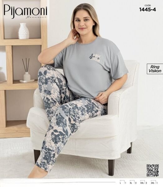 PİJAMONİ 1445-4 BAYAN R.VİSKON KISA KOL PİJAMA TK