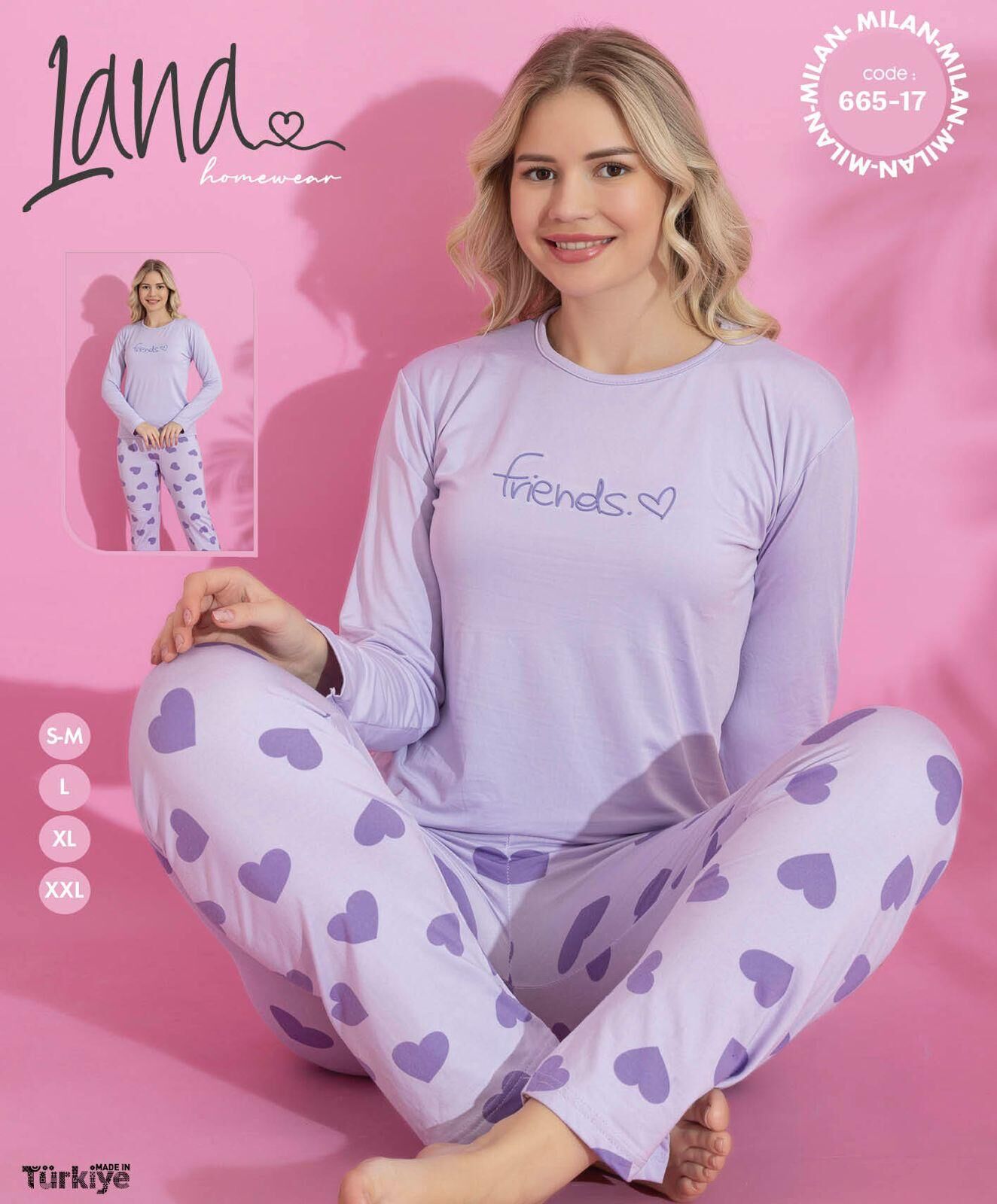LANA 665-17 MİLAN SOFT BİS.YAKA PİJAMA TAKIMI