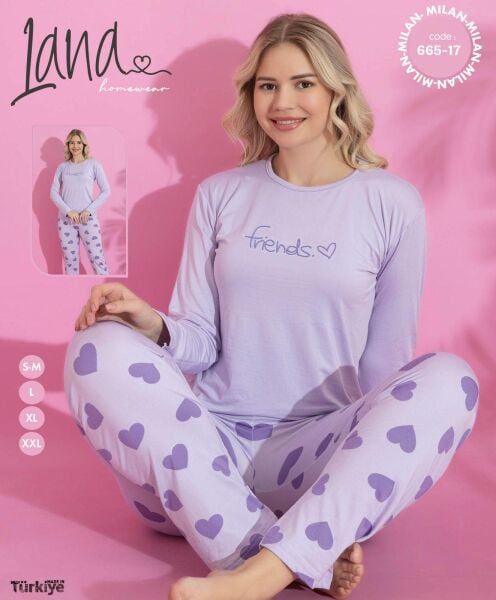 LANA 665-17 MİLAN SOFT BİS.YAKA PİJAMA TAKIMI