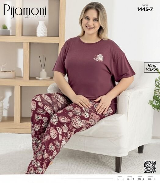 PİJAMONİ 1445-7 BAYAN R.VİSKON KISA KOL PİJAMA TK