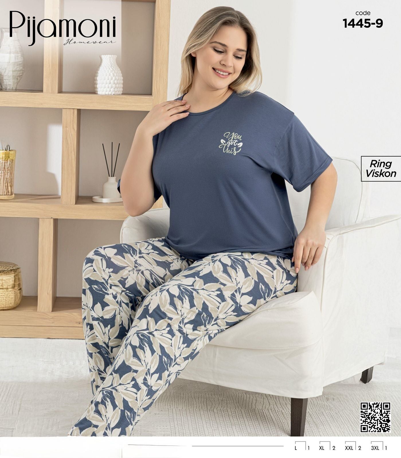 PİJAMONİ 1445-9 BAYAN R.VİSKON KISA KOL PİJAMA TK