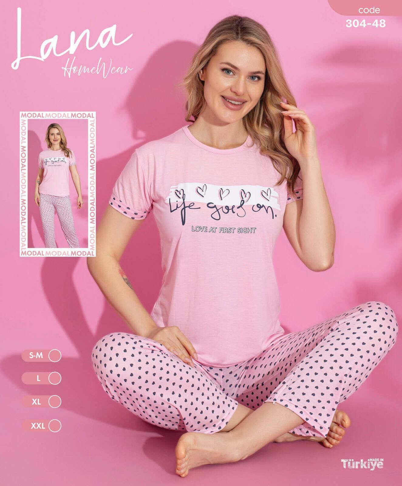 LANA 304-40 BAYAN MODAL KISA KOL PİJAMA TAKIM
