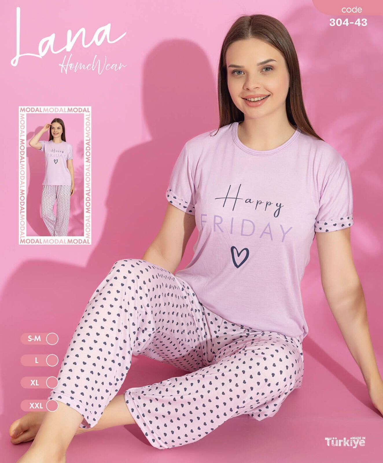 LANA 304-43 BAYAN MODAL KISA KOL PİJAMA TAKIM