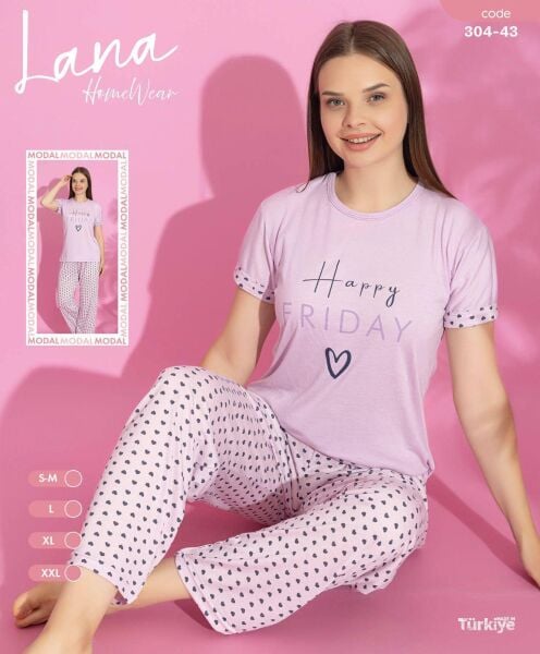 LANA 304-43 BAYAN MODAL KISA KOL PİJAMA TAKIM