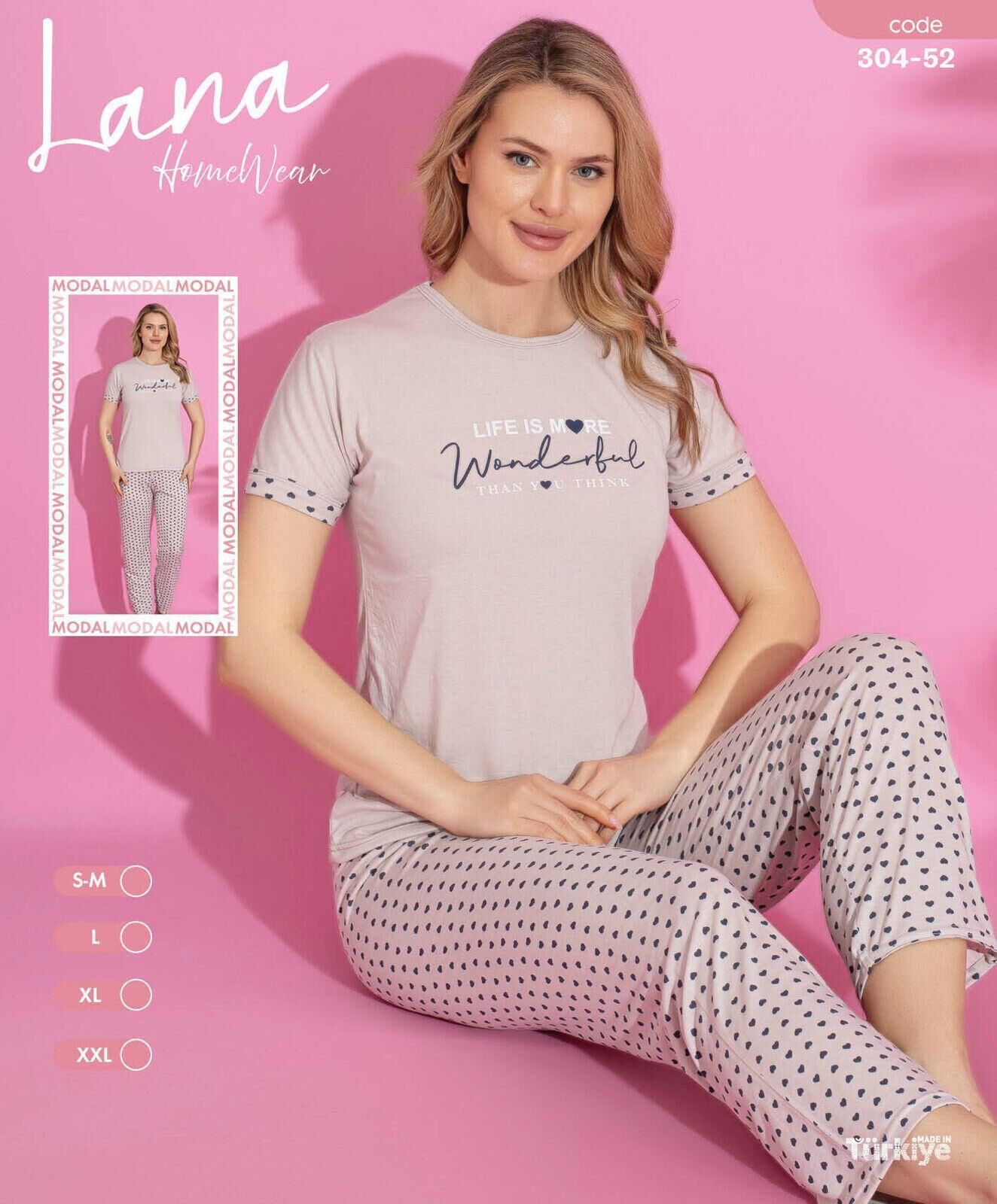 LANA 304-52 BAYAN MODAL KISA KOL PİJAMA TAKIM