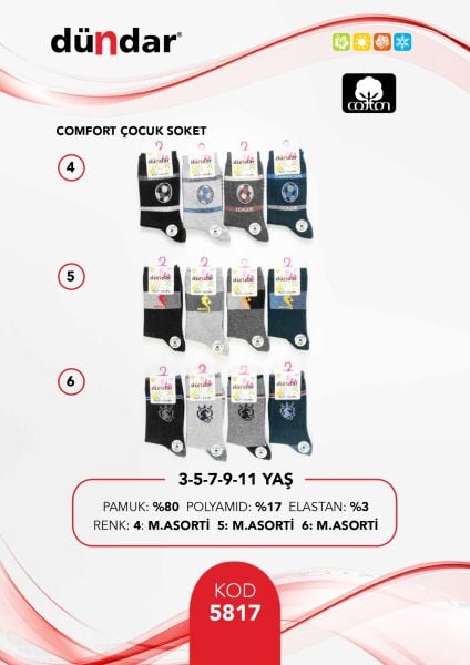 DÜNDAR 5817 ERKEK ÇOCUK COMFORT LİKRALI ÇORAP
