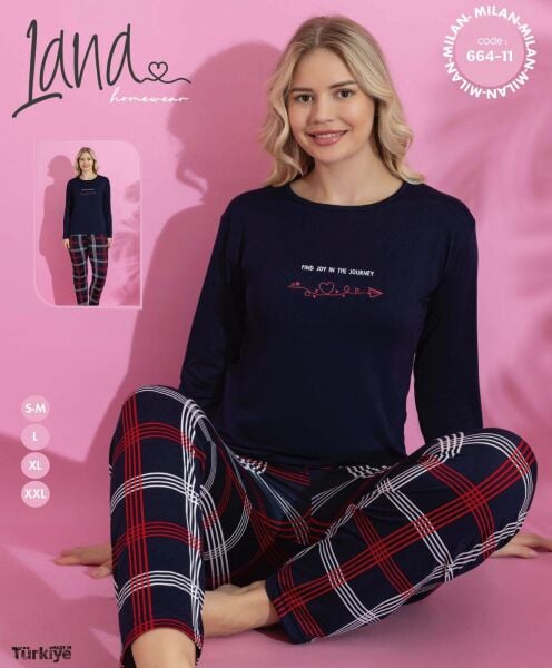 LANA 664-11 MİLAN SOFT BİS.YAKA PİJAMA TAKIMI