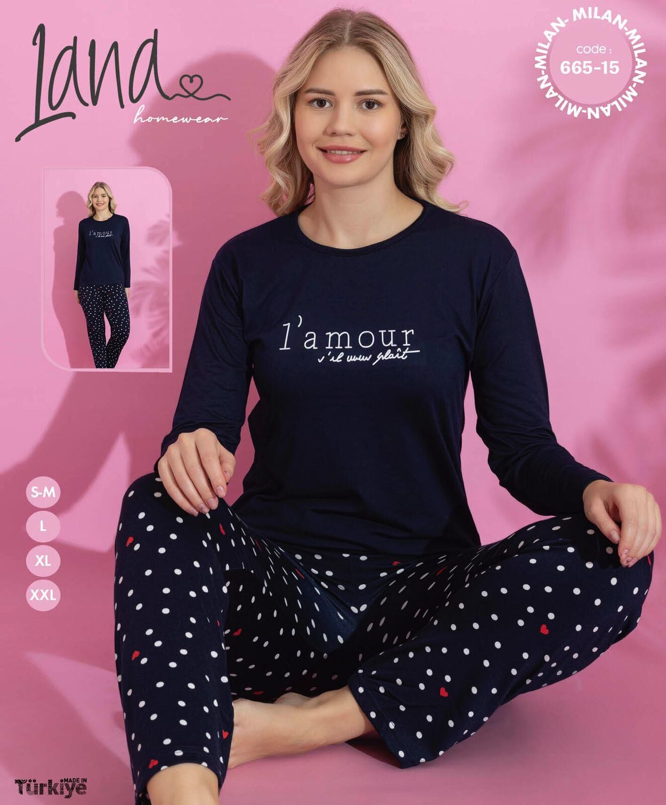 LANA 665-15 MİLAN SOFT BİS.YAKA PİJAMA TAKIMI