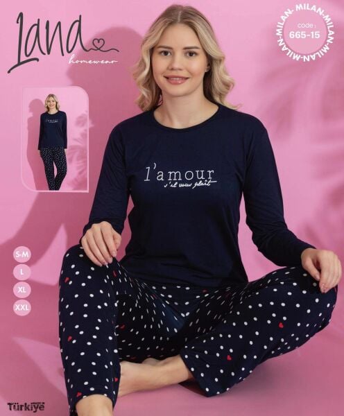 LANA 665-15 MİLAN SOFT BİS.YAKA PİJAMA TAKIMI