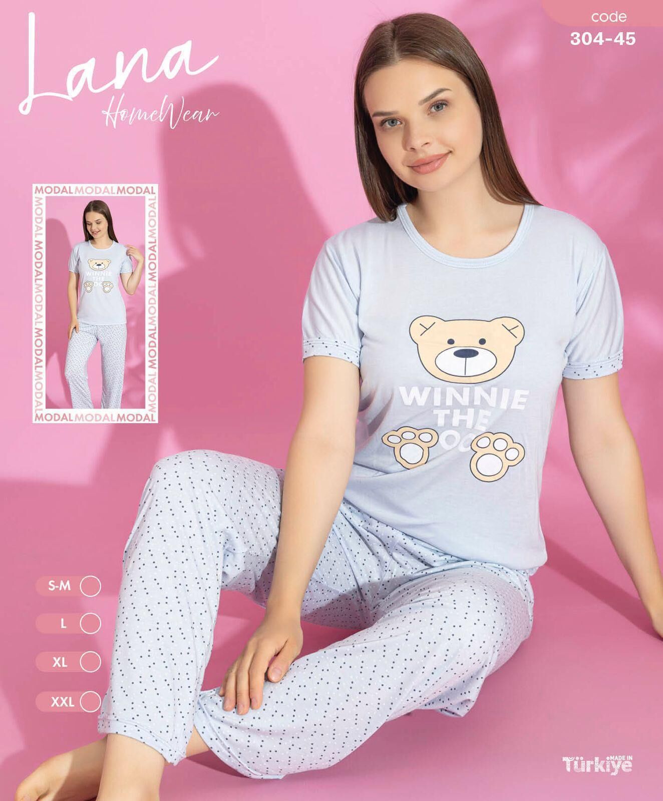 LANA 304-45 BAYAN MODAL KISA KOL PİJAMA TAKIM
