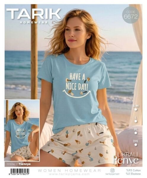 TARIK 6672 BAYAN KISA KOL ŞORTLU PİJAMA TAKIMI