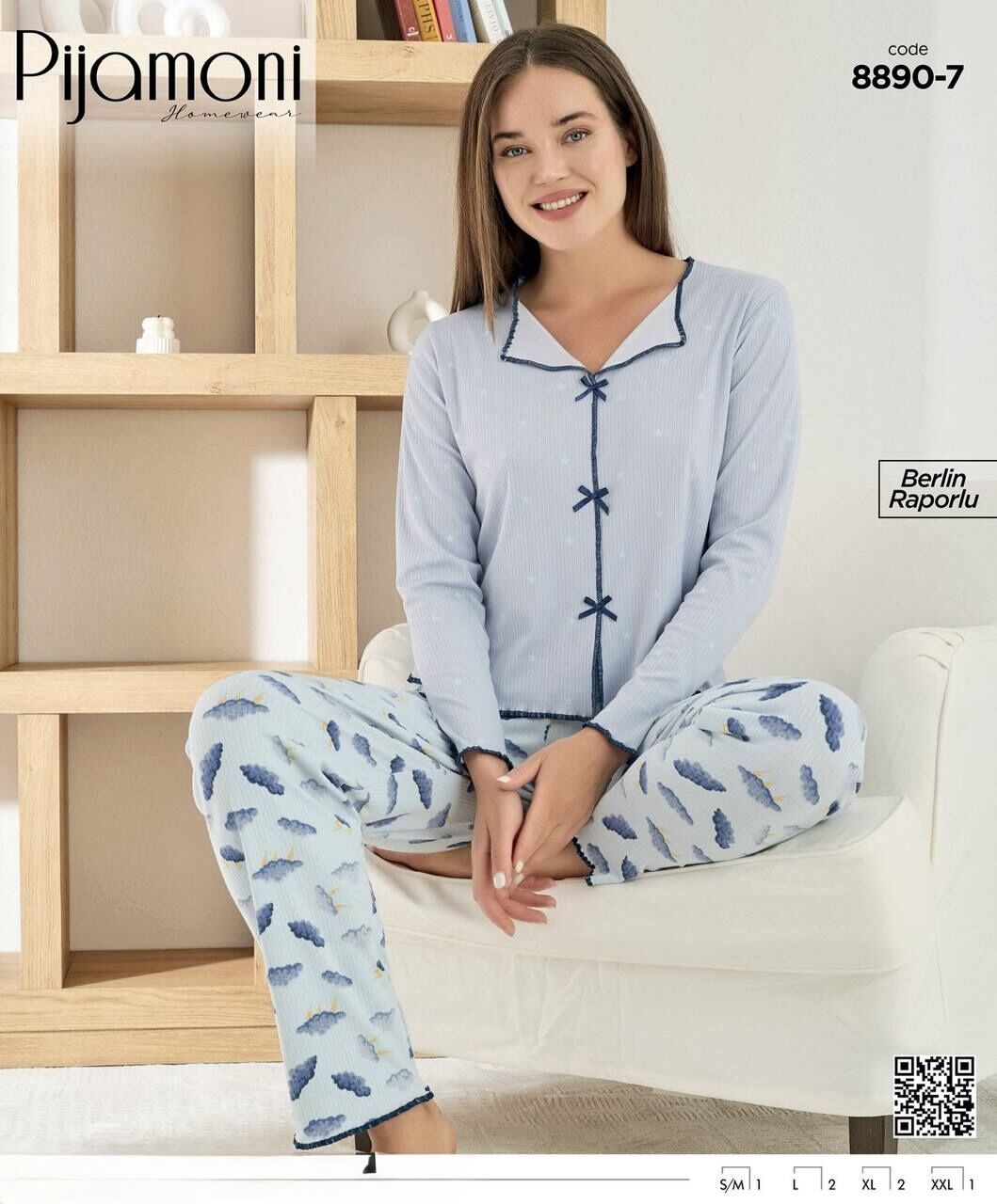 PİJAMONİ 8890-7 BAYAN BERLİN RAPORLU PİJAMA TAKIM