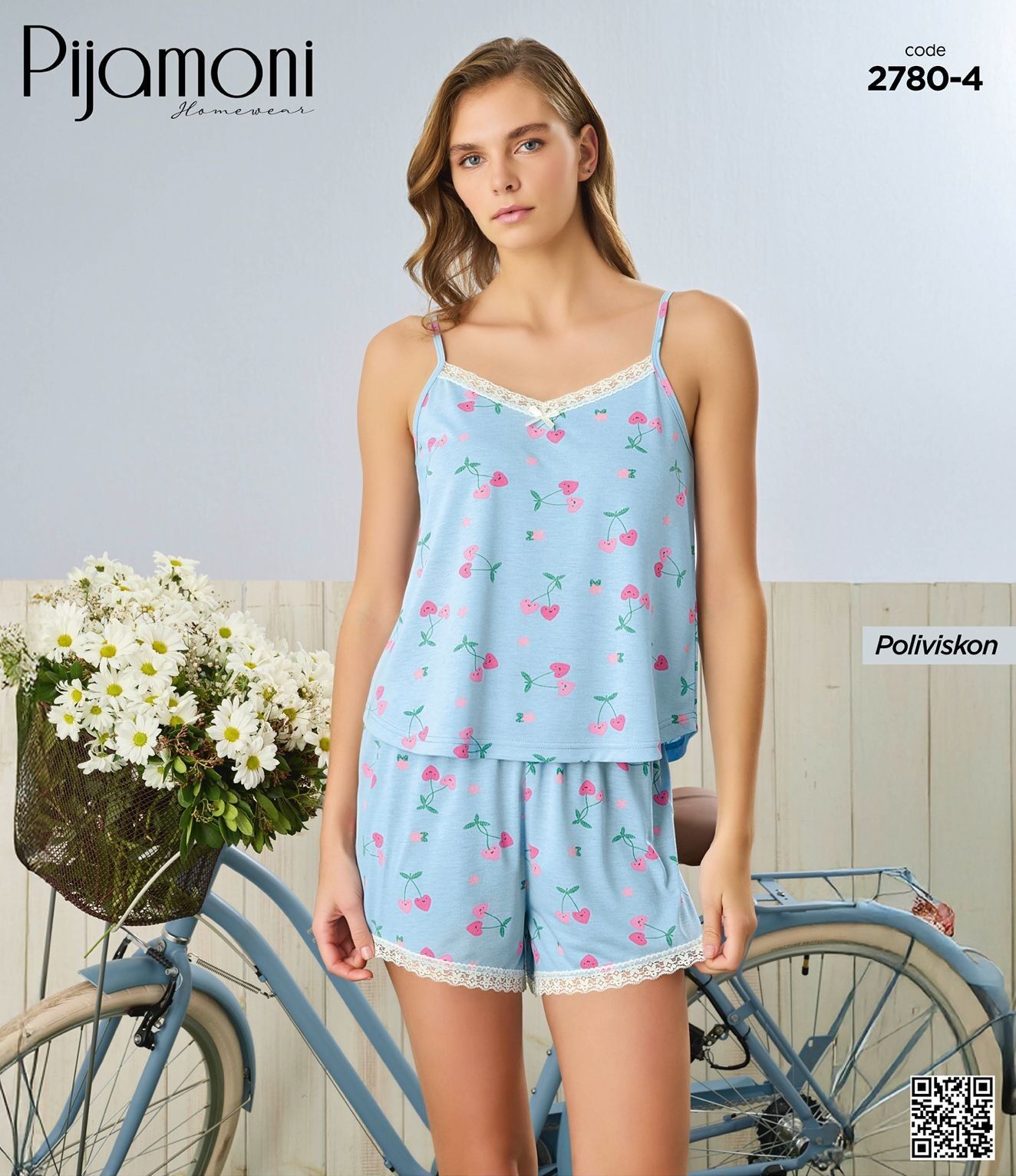 PİJAMONİ 2780-4 ESİNTİ İP ASKI ŞORTLU TAKIM