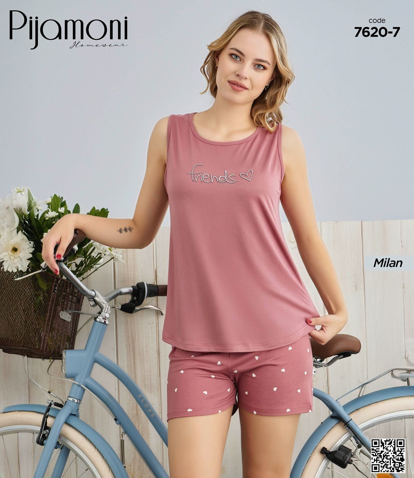 PİJAMONİ 7620-7 BAYAN MİLAN SIFIR KOL ŞORTLU TAKIM