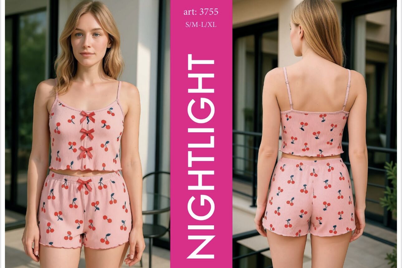 NIGHTLIGHT 3755 PEMBE DESEN ŞORTLU TAKIM