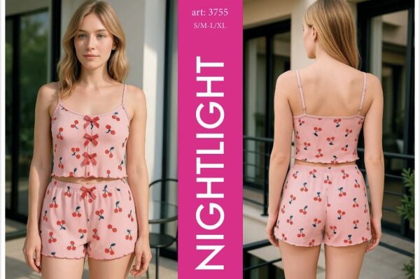 NIGHTLIGHT 3755 PEMBE DESEN ŞORTLU TAKIM