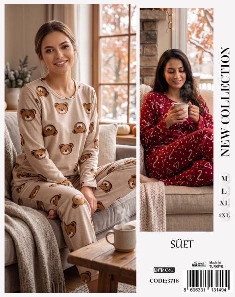 TİME MODA 3718 BAYAN SÜET PİJAMA TAKIM