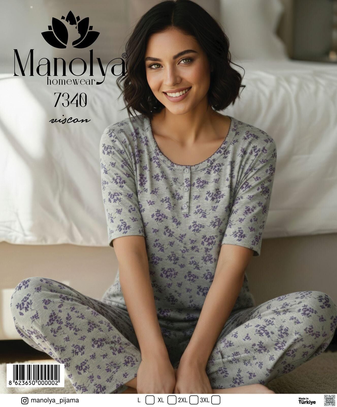 MANOLYA 7340 BAYAN VİSKON KISAKOL PİJAMA TK