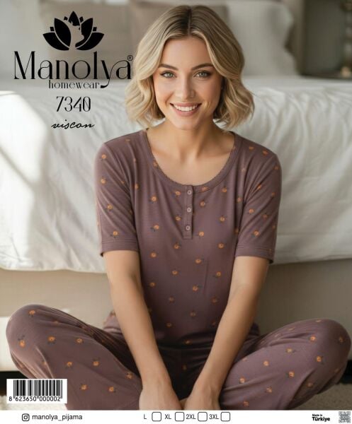 MANOLYA 7340 BAYAN VİSKON KISAKOL PİJAMA TK