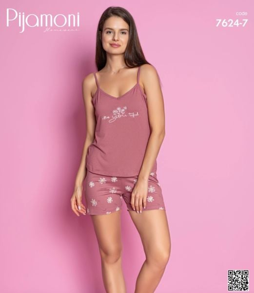 PİJAMONİ 7624-7 BAYAN MİLAN İP ASKILI ŞORTLU TAKIM
