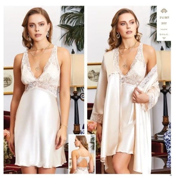 JEREMİ 3117 SATEN KISA 2 Lİ GECELİK TAKIM