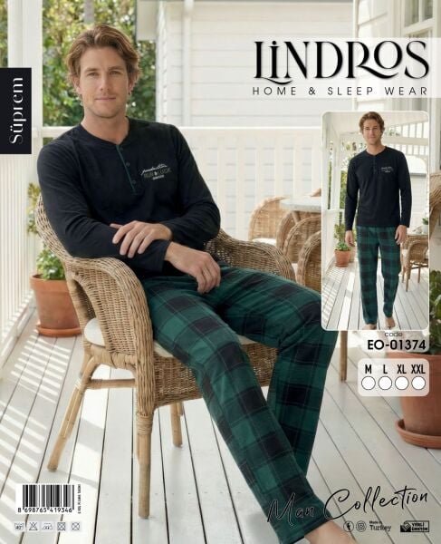 LİNDROS 01374 ERKEK SÜPREM PİJAMA TAKIMI