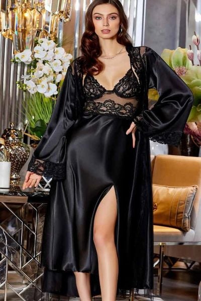 JEREMİ 4026 SATEN UZUN 2 Lİ GECELİK TAKIM