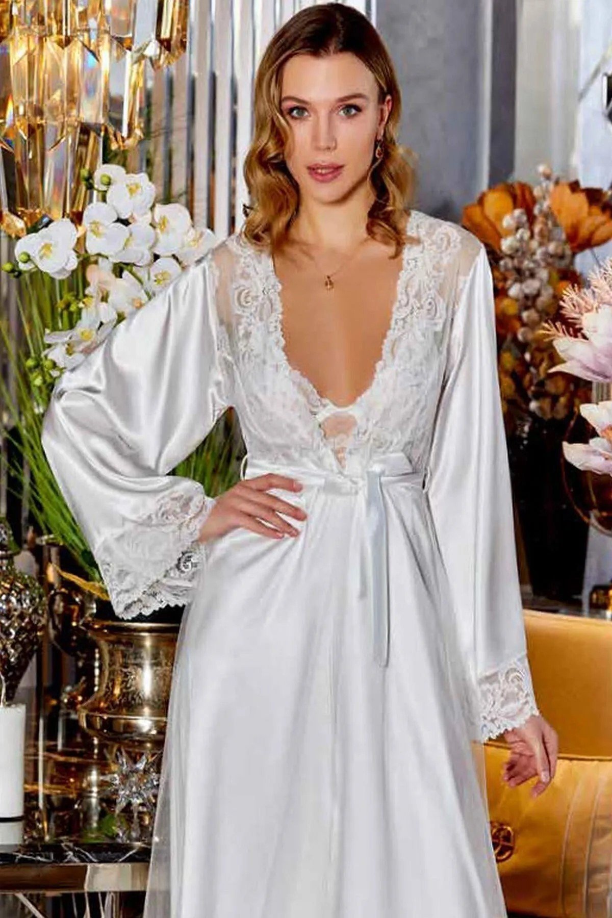 JEREMİ 4026 SATEN UZUN 2 Lİ GECELİK TAKIM