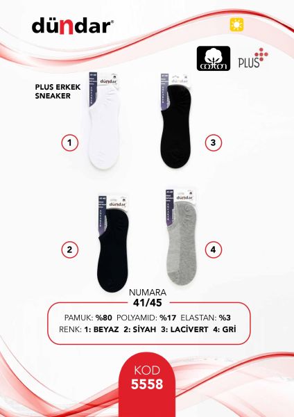 DÜNDAR 5558 ERKEK PLUS SNEAKER BABET ÇORAP