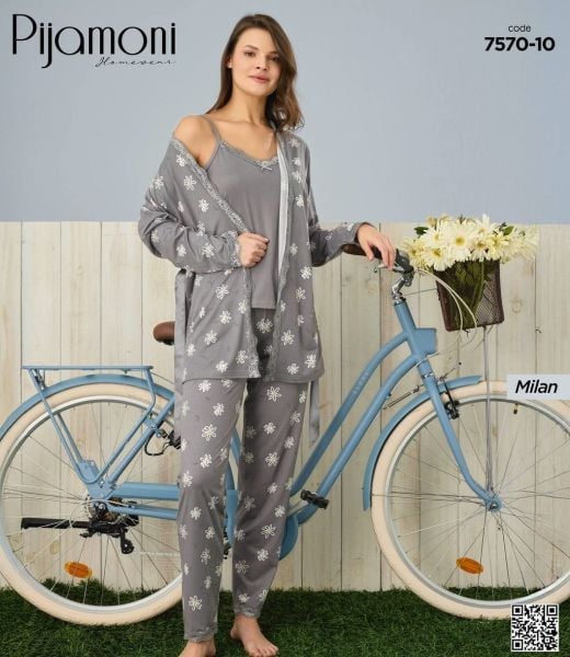 PİJAMONİ 7570-10 MİLAN SABAHLIKLI 3 LÜ TAKIM