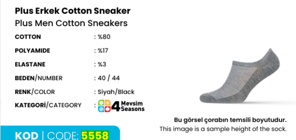 DÜNDAR 5558 ERKEK PLUS SNEAKER BABET ÇORAP