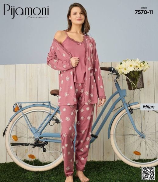 PİJAMONİ 7570-11 MİLAN SABAHLIKLI 3 LÜ TAKIM