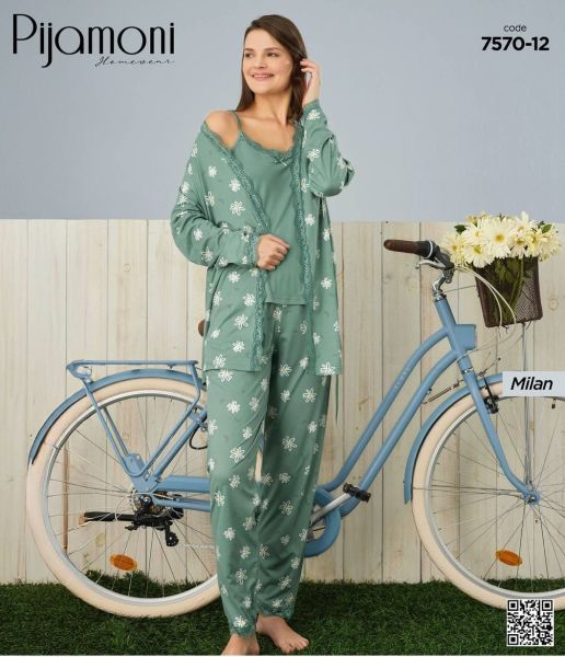 PİJAMONİ 7570-12 MİLAN SABAHLIKLI 3 LÜ TAKIM