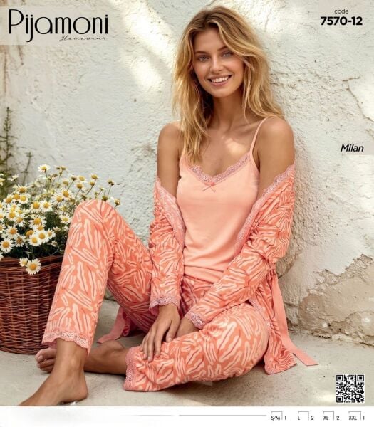 PİJAMONİ 7570-12 MİLAN SABAHLIKLI 3 LÜ TAKIM