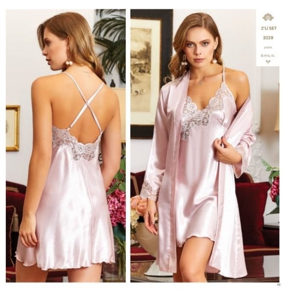 JEREMİ 3229 SATEN KISA 2 Lİ GECELİK TAKIM